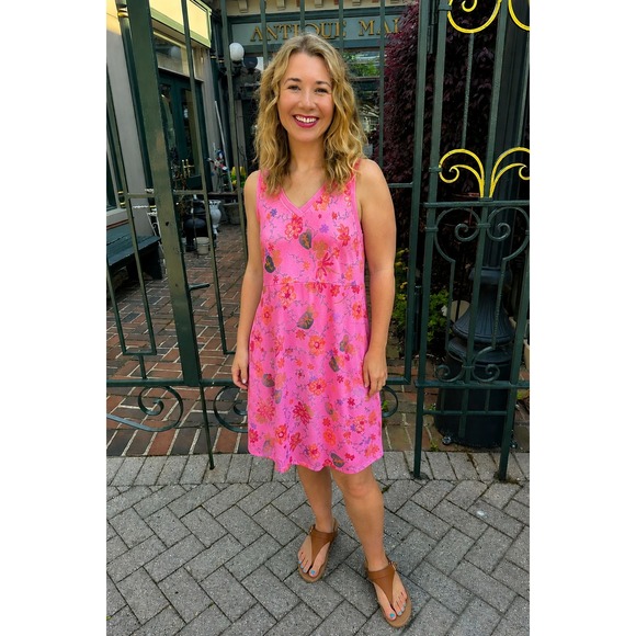 fresh produce Dresses & Skirts - Fresh Produce Vintage Dress Sz M Pink Floral Tank USA Made 90s Cottagecore Beach